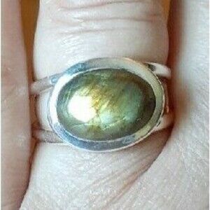 Sterling silver ring oval labradorite ring size 9 solid 925 sterling silver